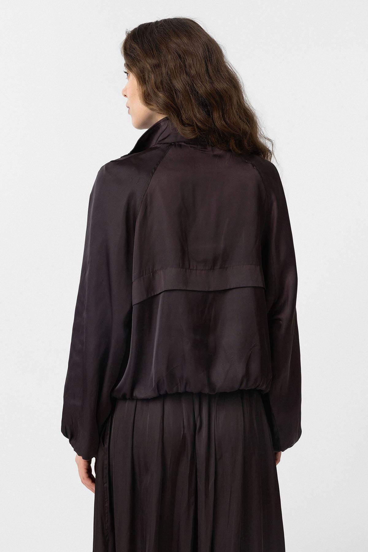 Antioch-Kahve Dik Yaka İnce Kadın Bomber Ceket-Ceket-4-Milagron.com