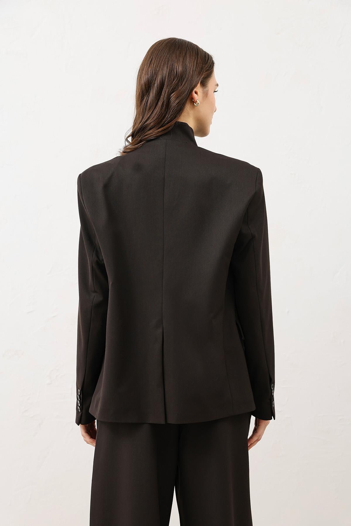 Antioch Kahve Dik Yaka Kadın Blazer Ceket
