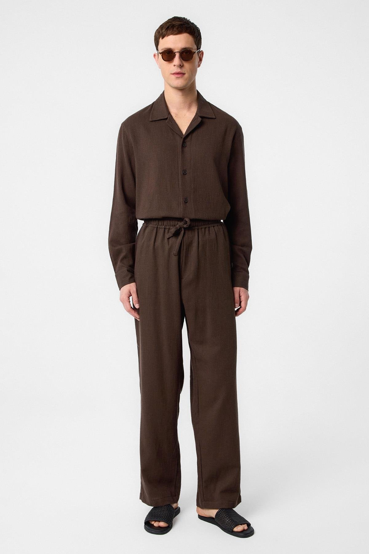 Antioch-Kahve Dokulu Erkek Pantolon-Kumaş Pantolon-2-Milagron.com