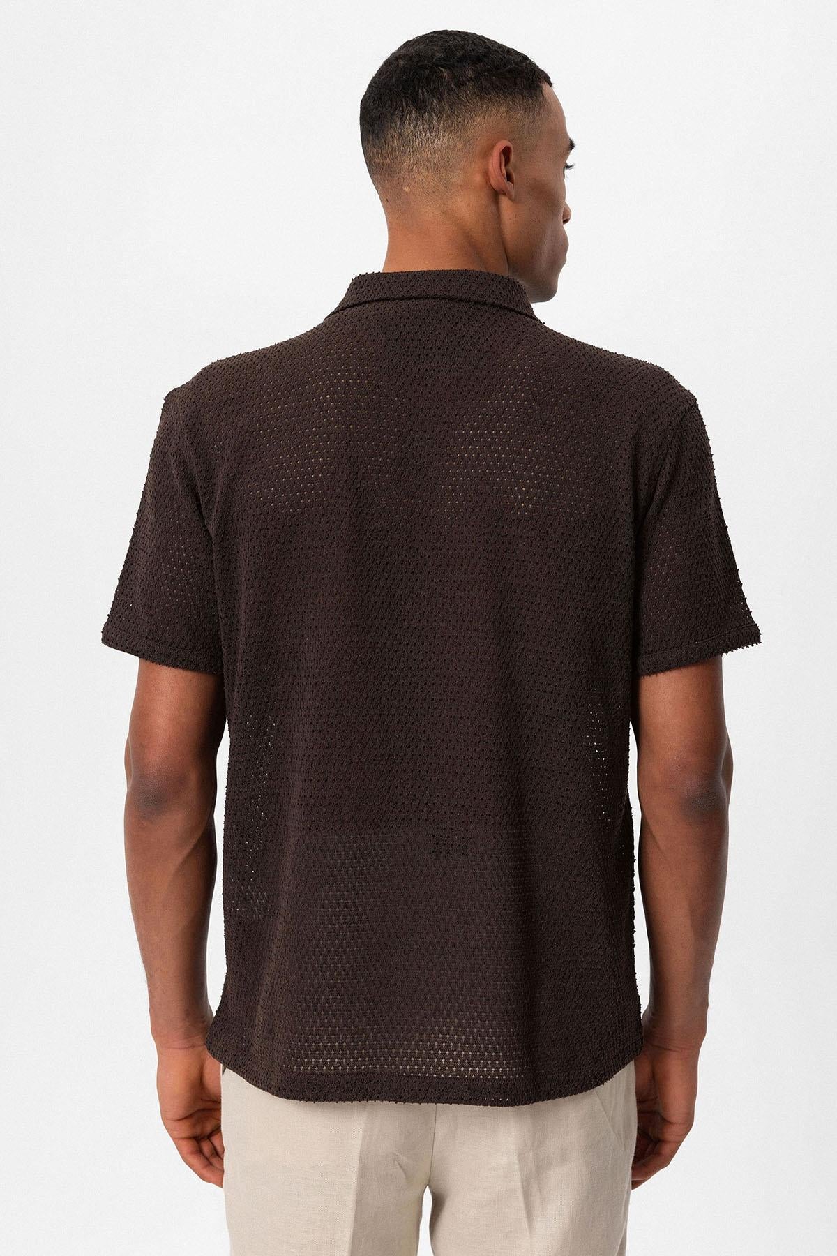 Antioch-Kahve Dokulu Kısa Kollu Erkek Gömlek-Gömlek-7-Milagron.com