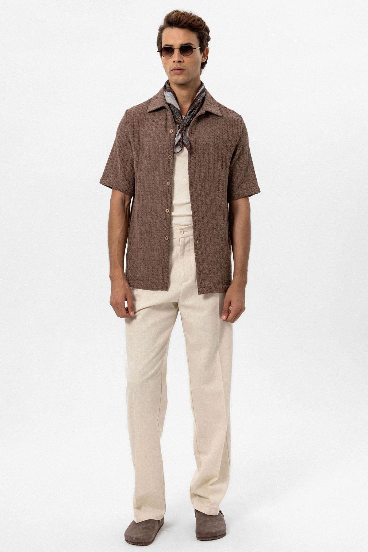 Antioch-Kahve Dokulu Kroşe Erkek Gömlek-Gömlek-2-Milagron.com