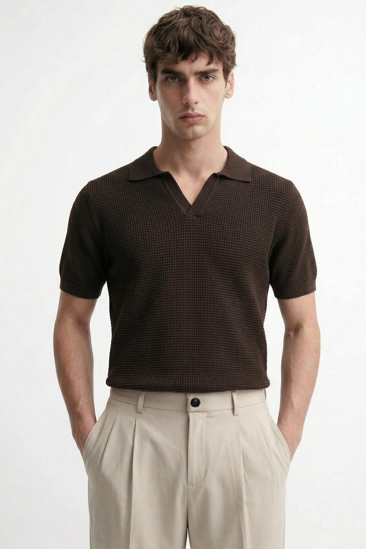 Antioch Kahve Dokulu Polo Yaka Erkek T-Shirt