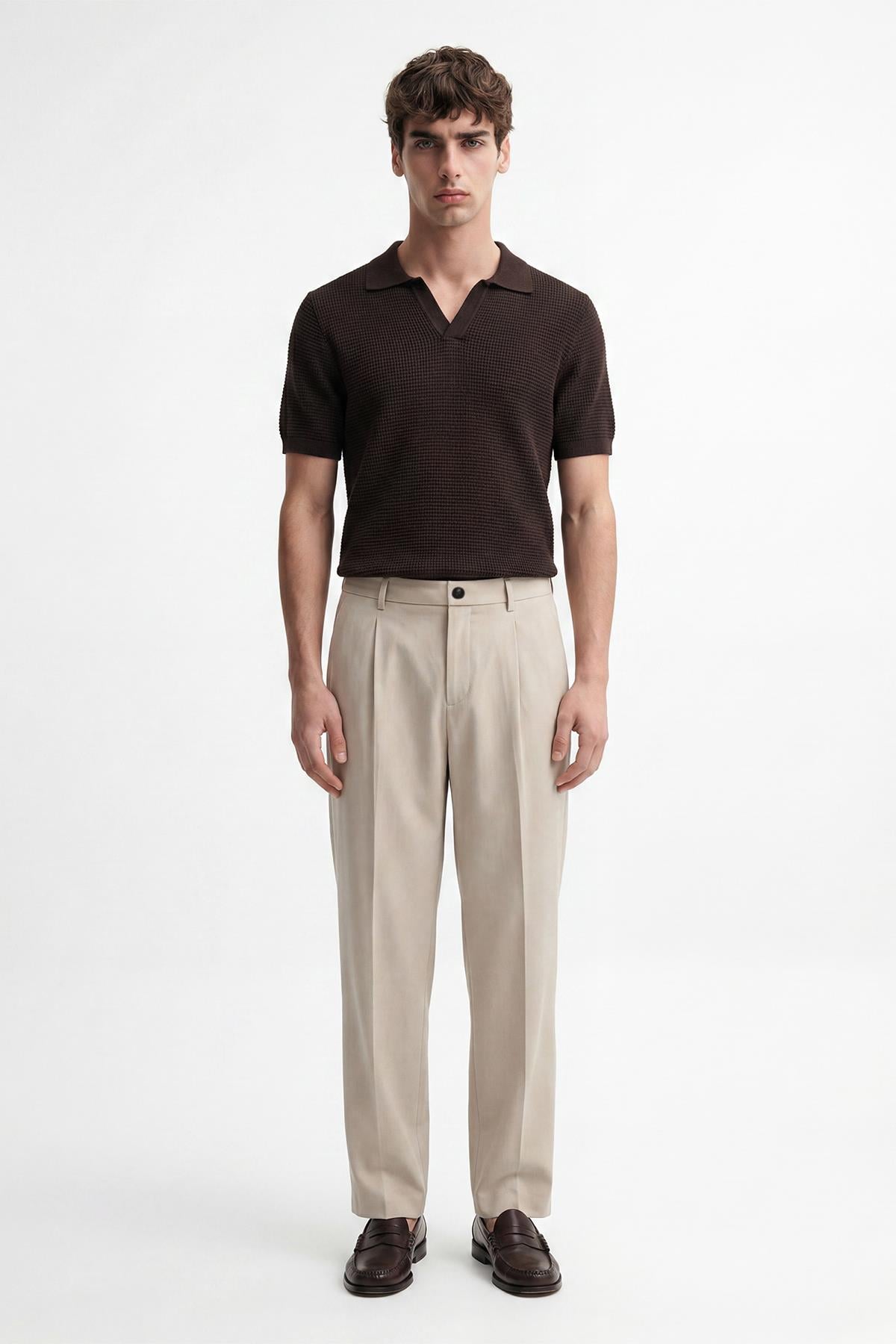 Antioch Kahve Dokulu Polo Yaka Erkek T-Shirt