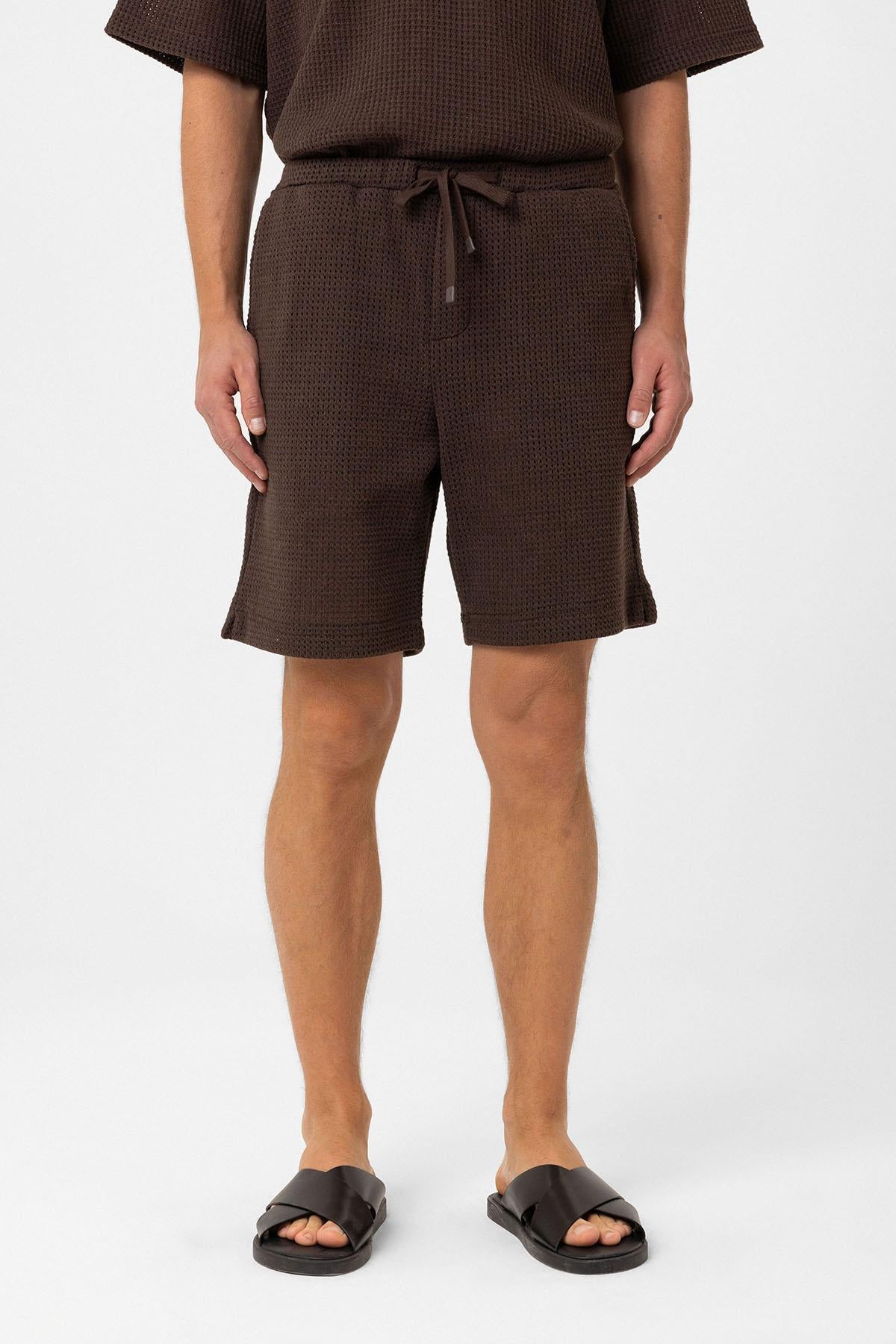 Antioch-Kahve Dokulu Relaxed Erkek Şort-Şort-3-Milagron.com