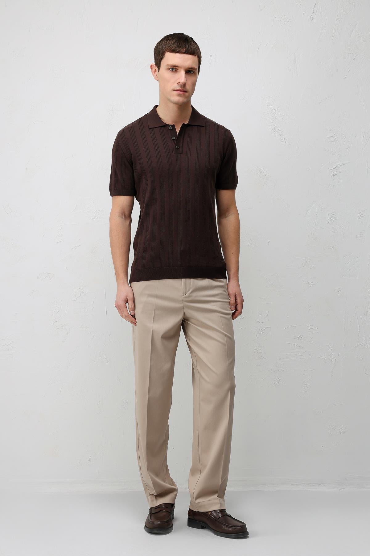 Antioch Kahve Dokulu Triko Erkek Polo T-Shirt