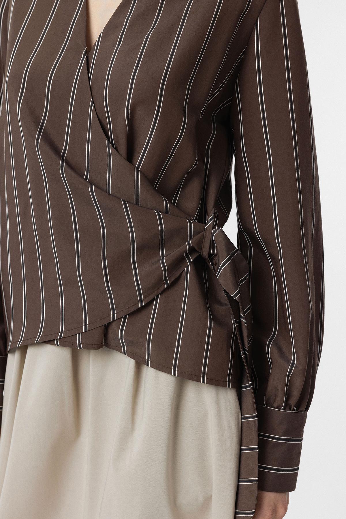 Antioch-Kahve Dökümlü Kimono Kadın Gömlek-Gömlek-3-Milagron.com