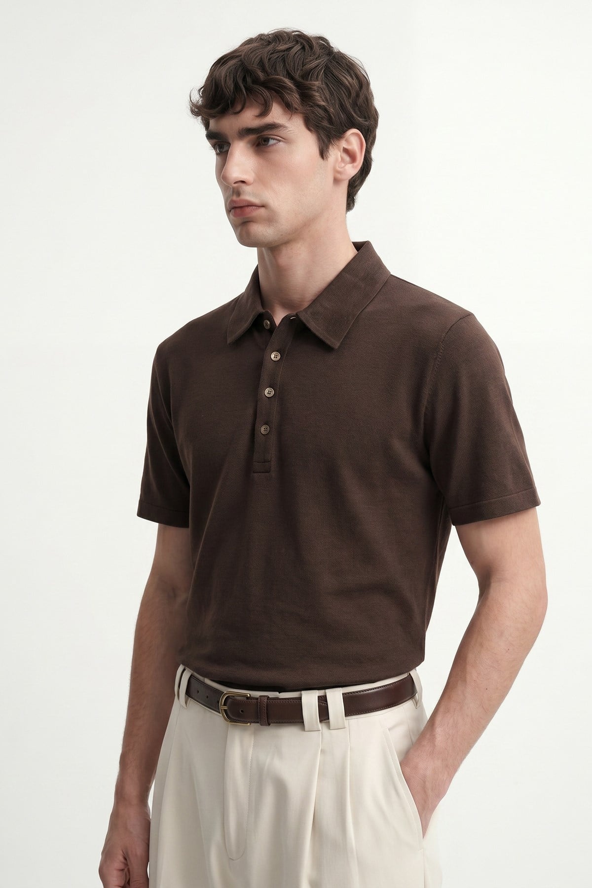 Antioch Kahve Düğmeli Polo Yaka Erkek T-Shirt - 0