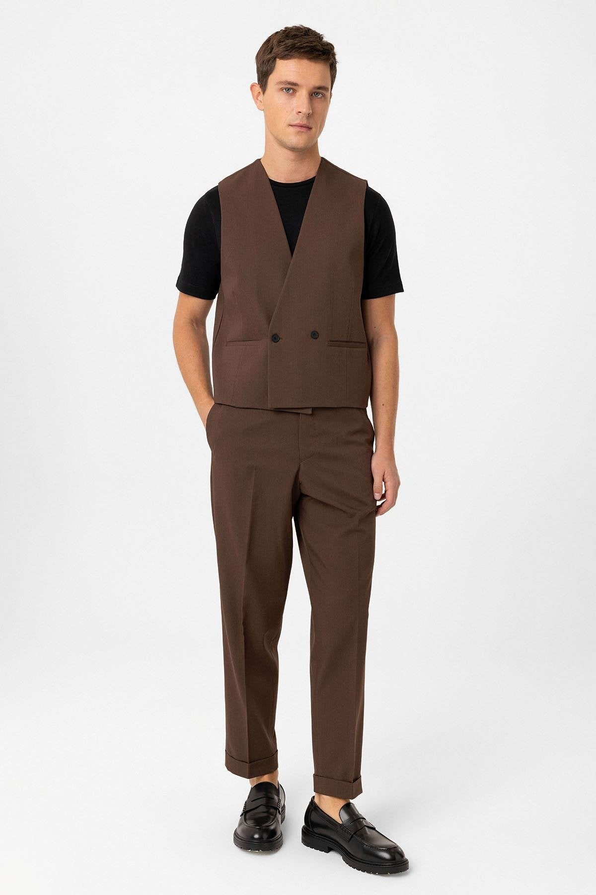 Antioch-Kahve Erkek Teknik Relax Fit Yelek-Yelek-2-Milagron.com