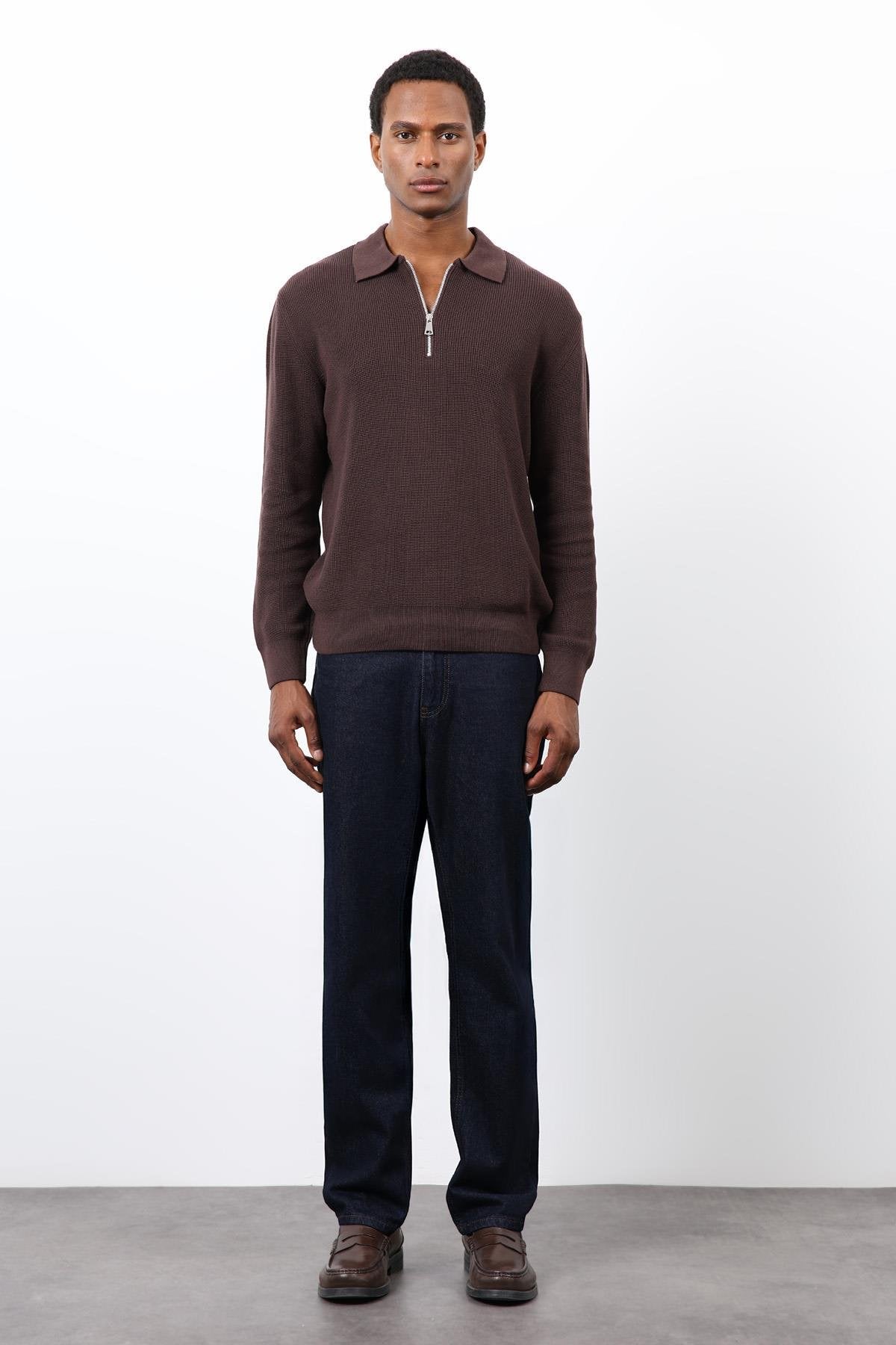 Antioch-Kahve Fermuarlı Erkek Triko Kazak-Kazak-4-Milagron.com