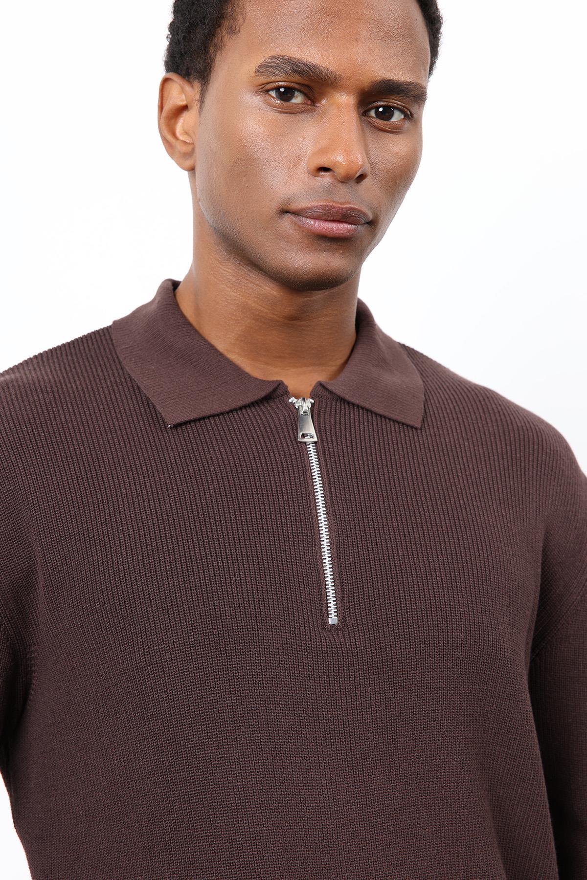 Antioch-Kahve Fermuarlı Erkek Triko Kazak-Kazak-5-Milagron.com