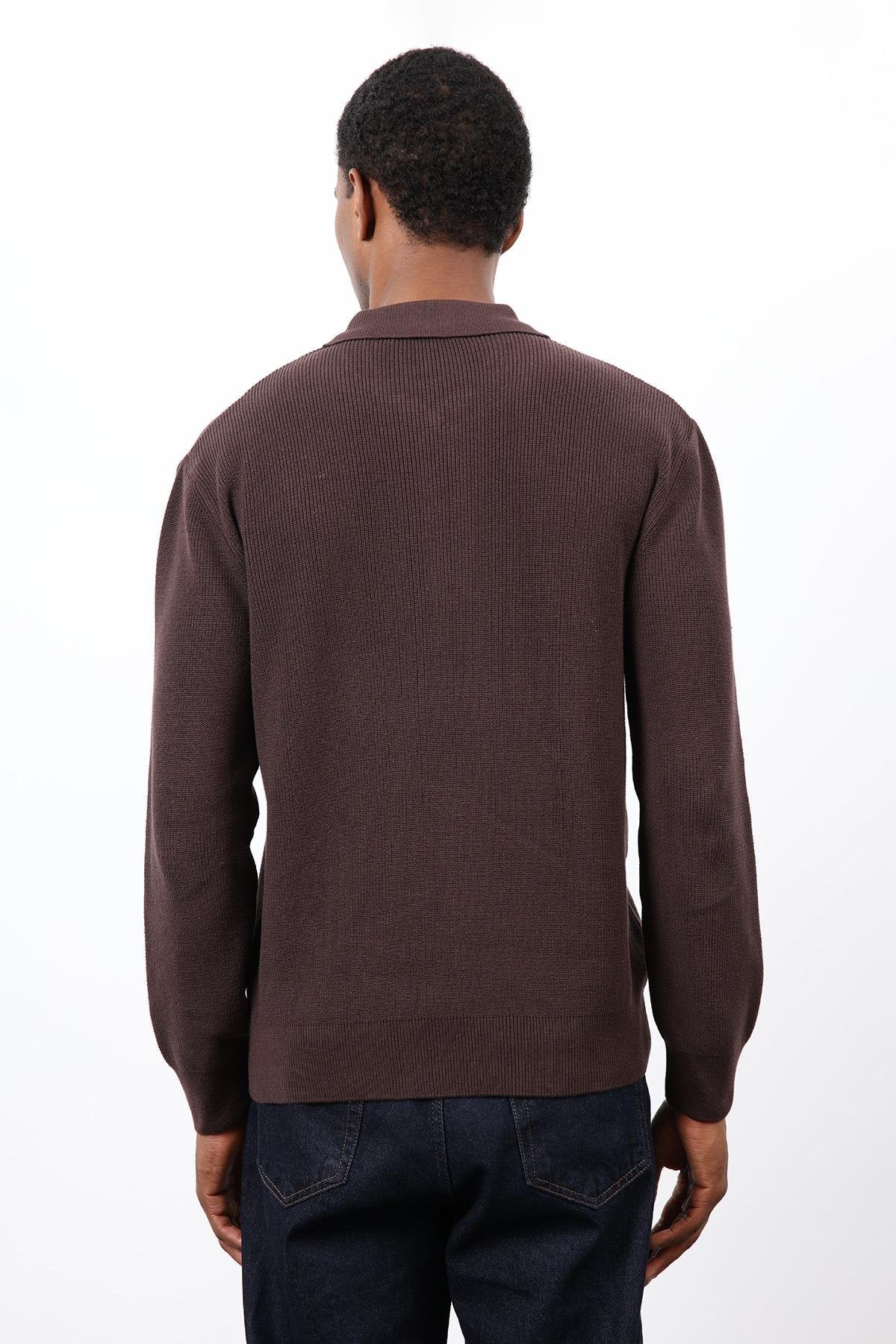 Antioch-Kahve Fermuarlı Erkek Triko Kazak-Kazak-6-Milagron.com