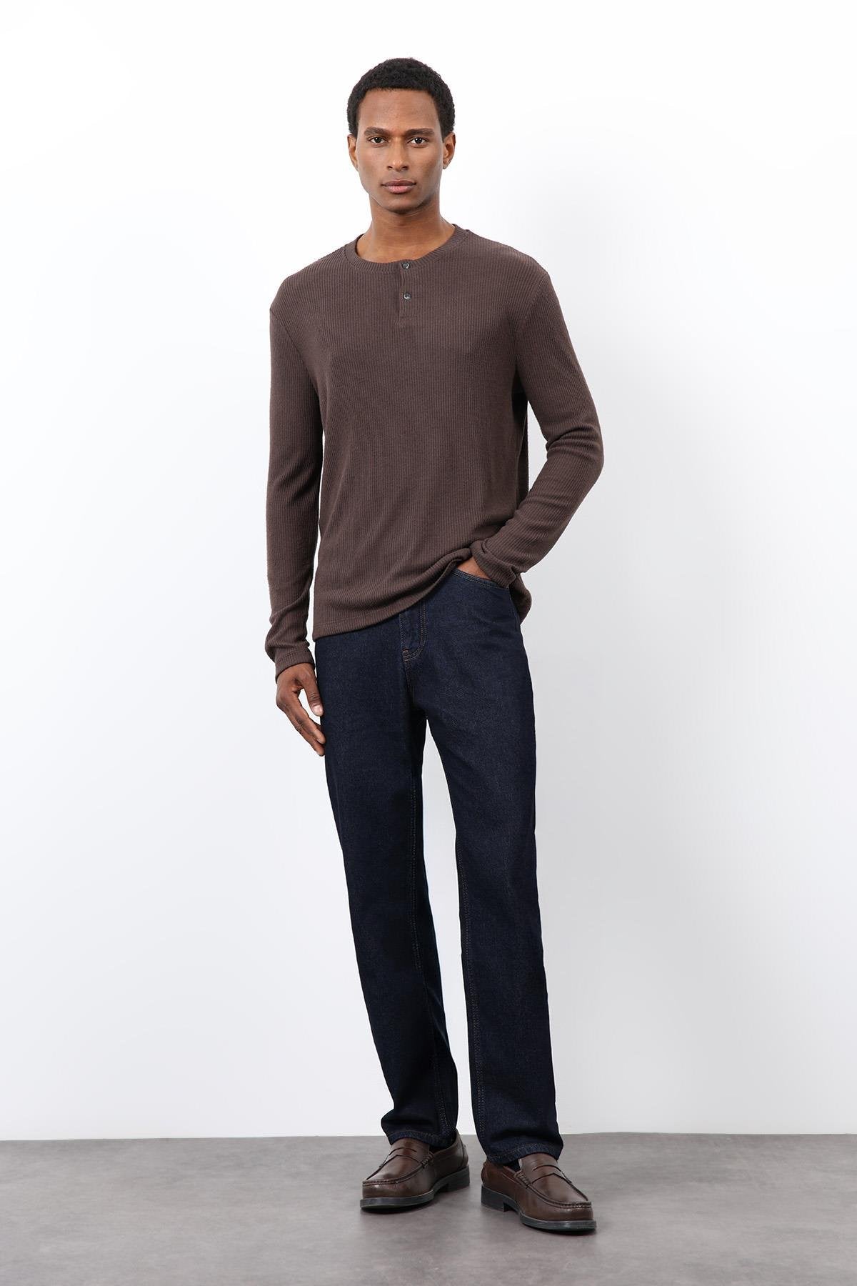 Antioch-Kahve Fitilli Düğmeli Yaka T Shirt-T-Shirt-1-Milagron.com