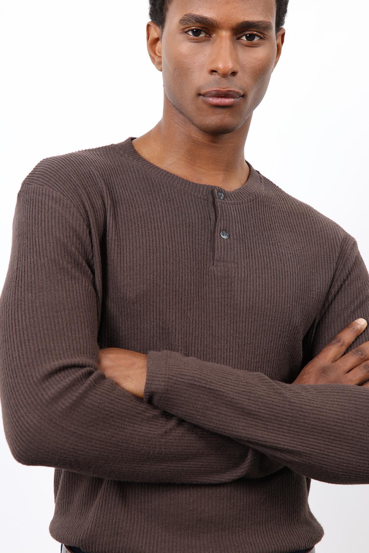 Antioch-Kahve Fitilli Düğmeli Yaka T Shirt-T-Shirt-5-Milagron.com