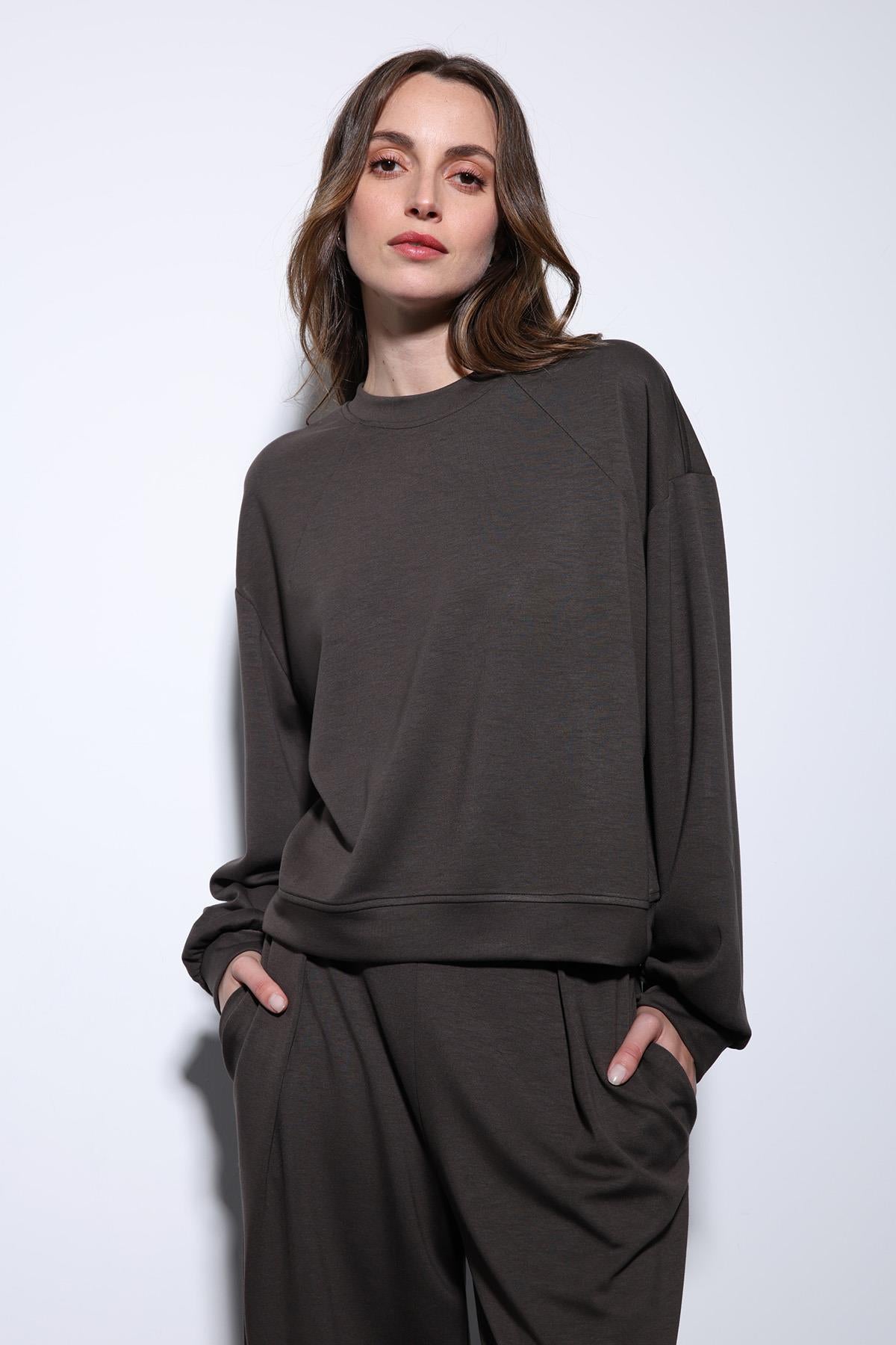 Antioch-Kahve Geniş Paça Relaxed Kadın Takım-Takım-9-Milagron.com