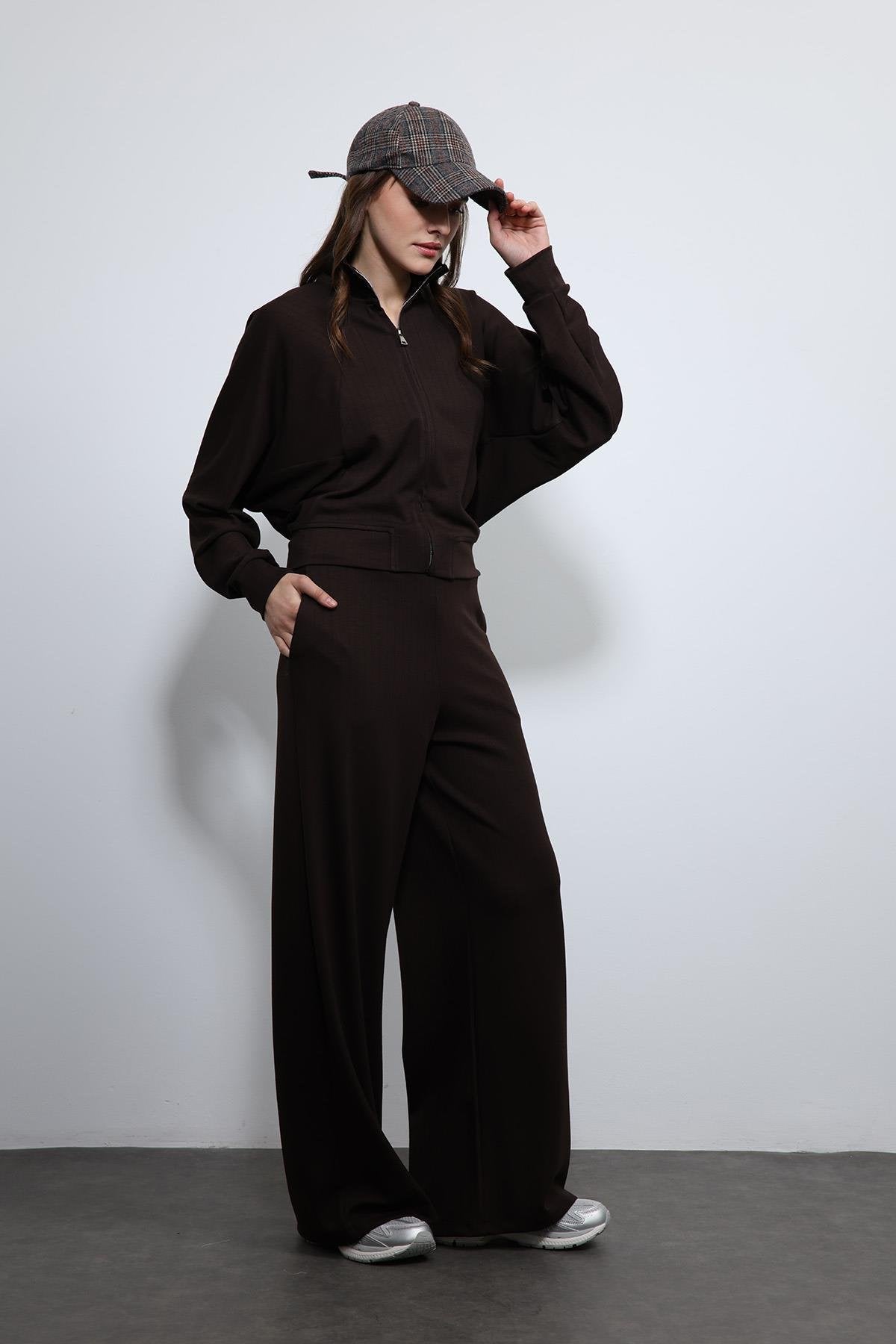 Antioch-Kahve Geniş Paça çizgili Eşofman Takım-Takım-2-Milagron.com