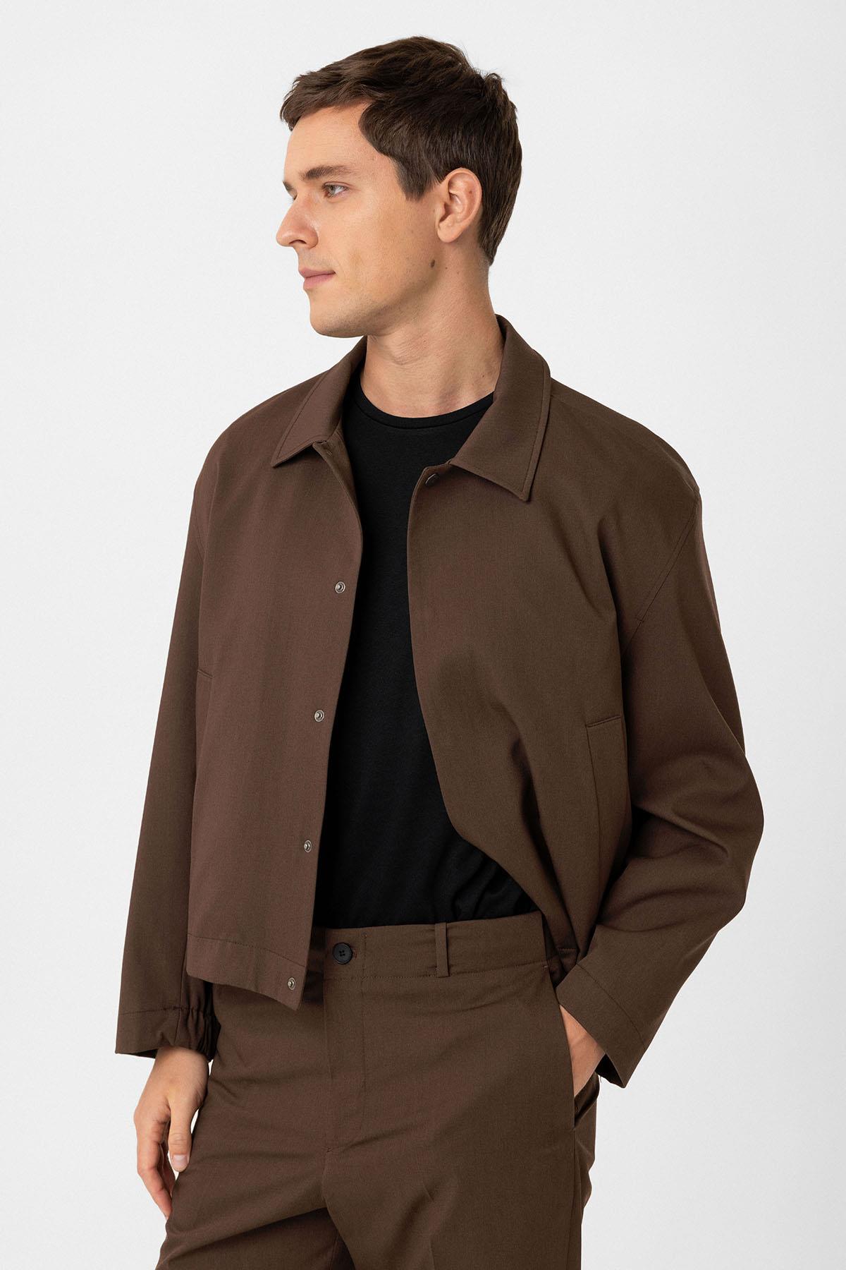 Antioch-Kahve Gizli Düğme Mevsimlik Relax Fit Erkek Mont-Mont-1-Milagron.com