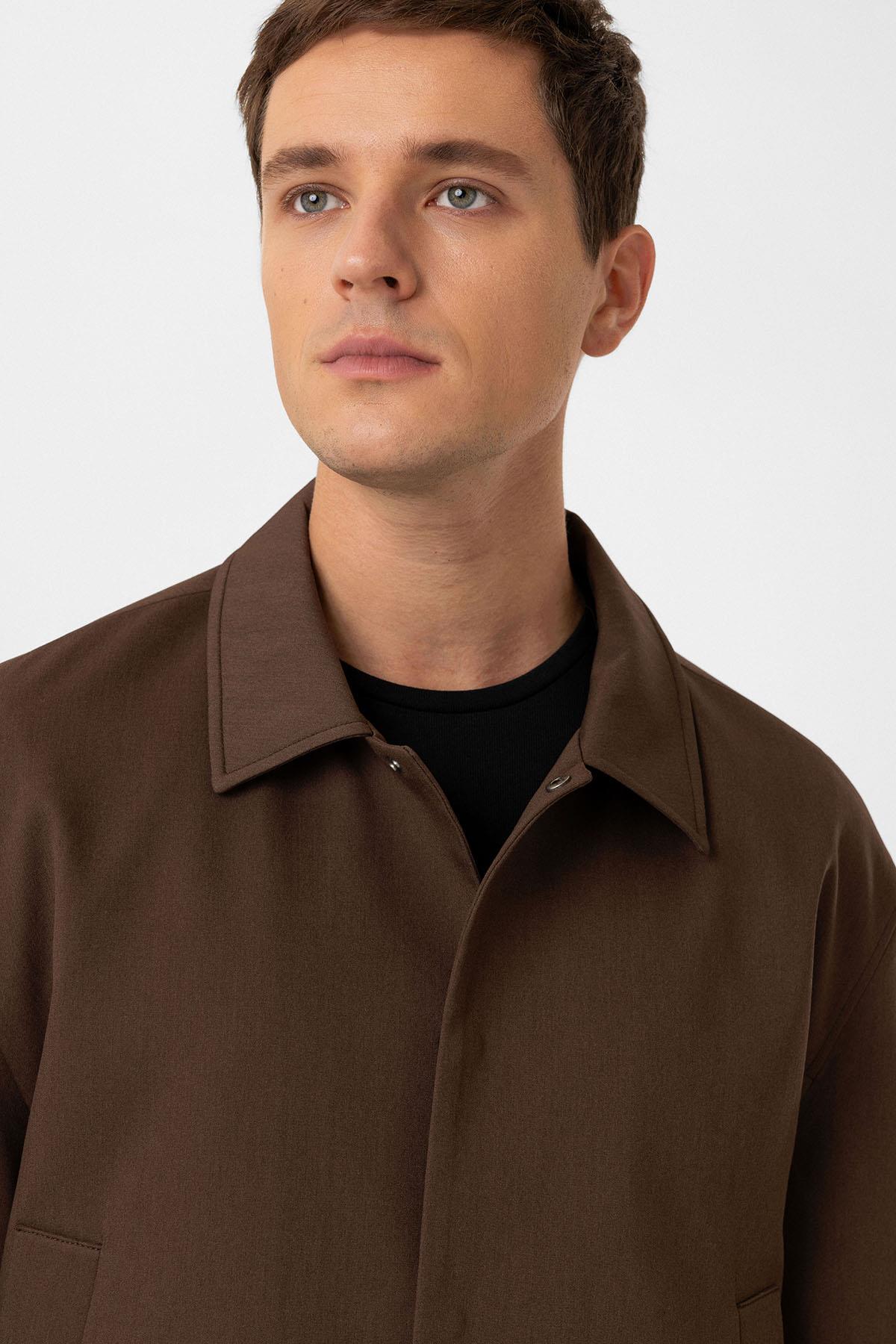 Antioch-Kahve Gizli Düğme Mevsimlik Relax Fit Erkek Mont-Mont-5-Milagron.com