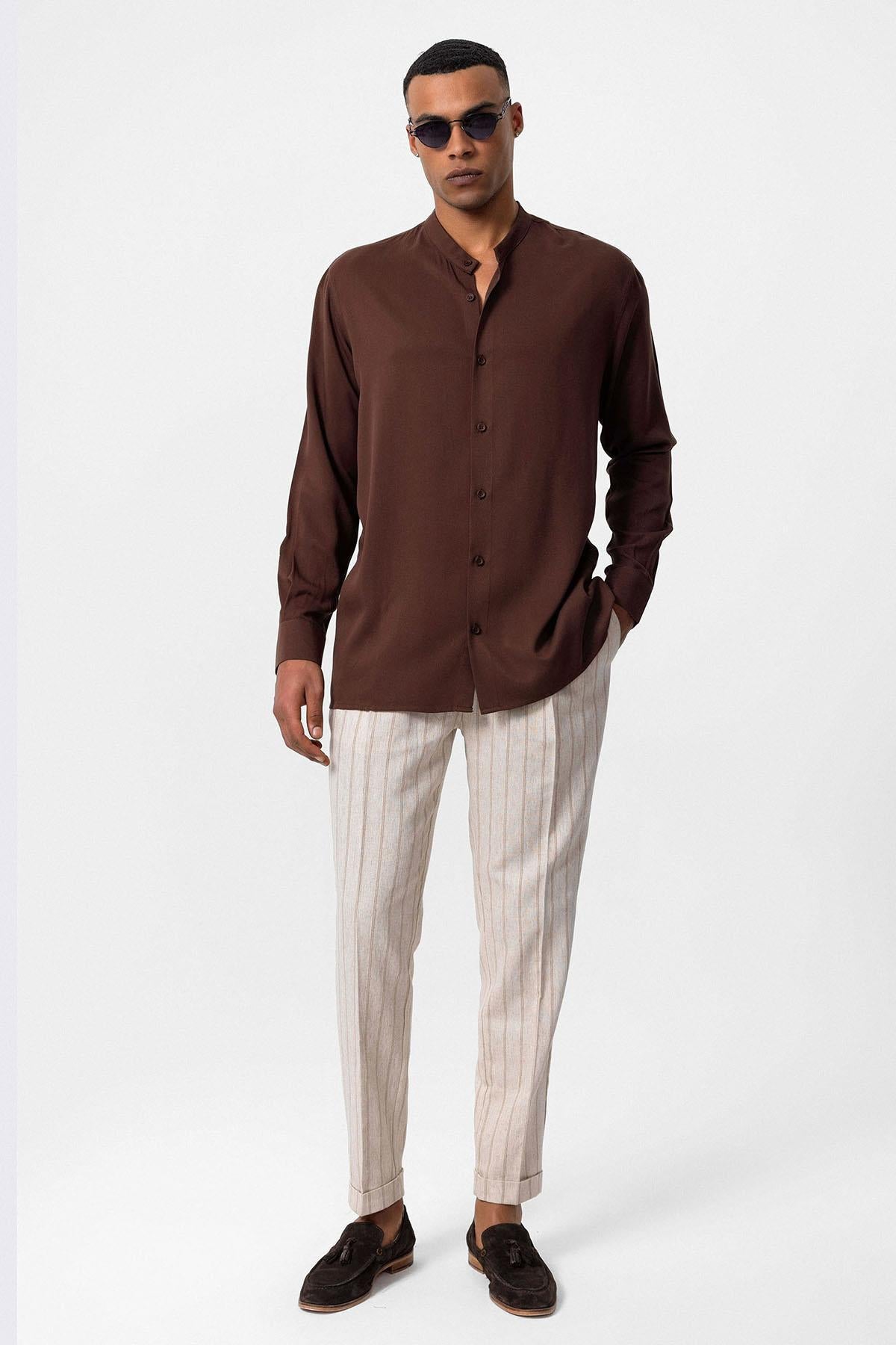 Antioch-Kahve Hakim Yaka Regular Fit Erkek Gömlek-Gömlek-3-Milagron.com