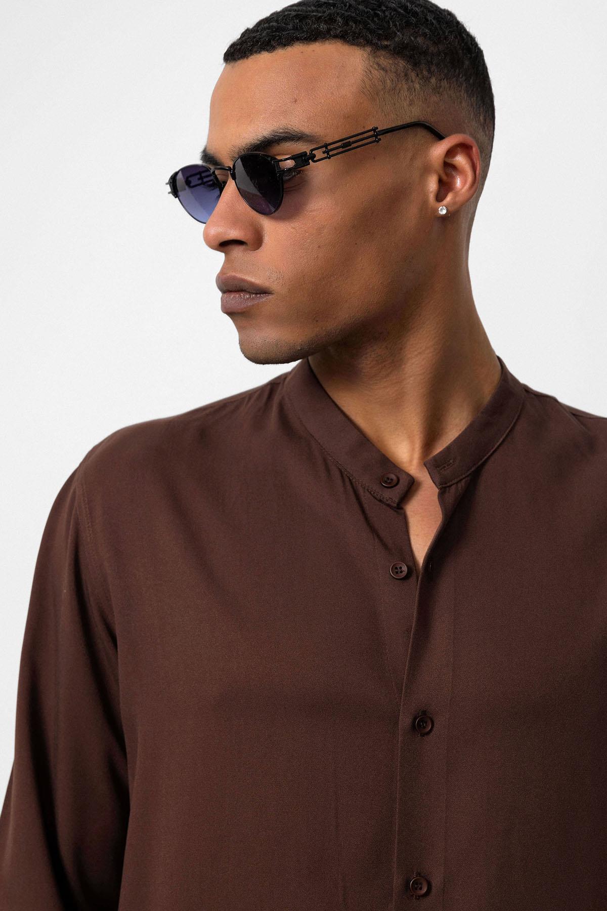 Antioch-Kahve Hakim Yaka Regular Fit Erkek Gömlek-Gömlek-5-Milagron.com