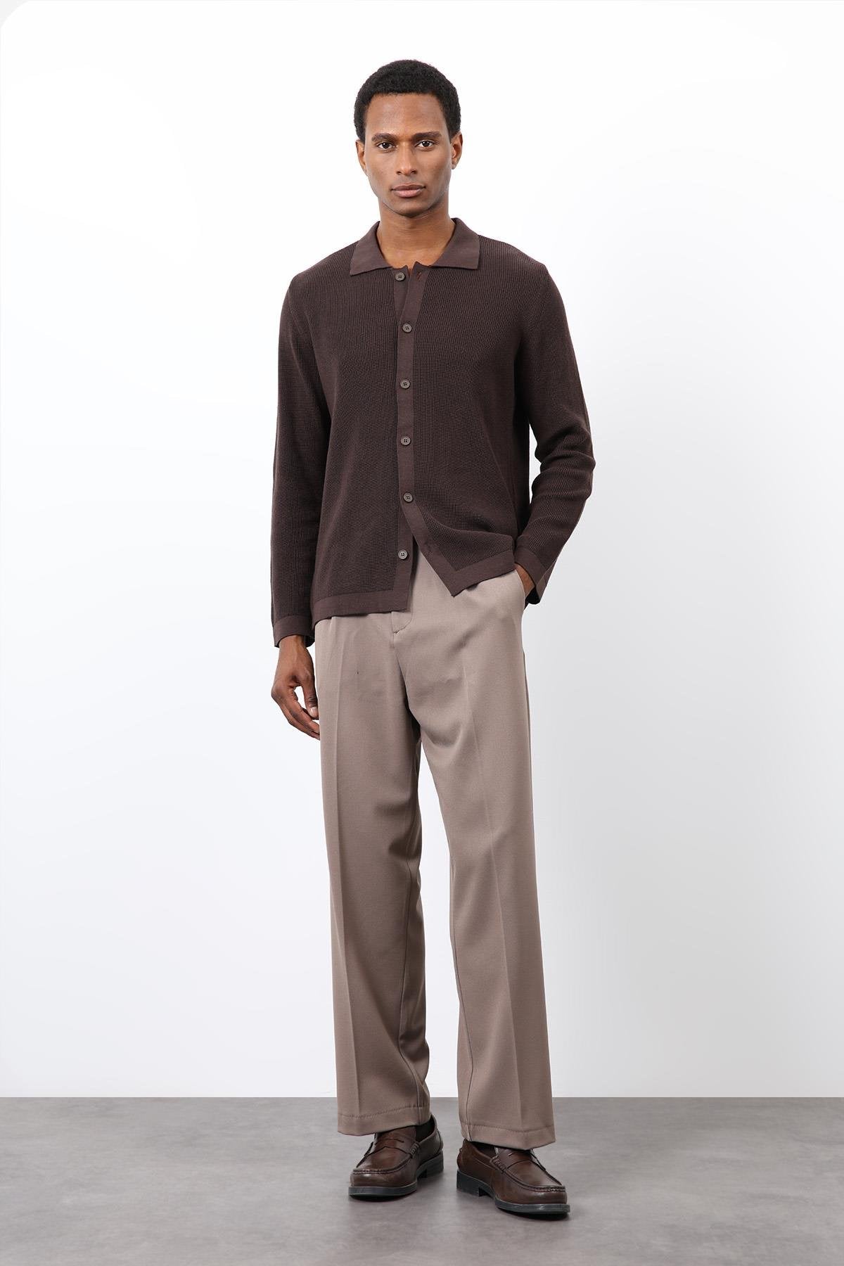 Antioch-Kahve İnce örgü Triko Erkek Hırka-Hırka-3-Milagron.com