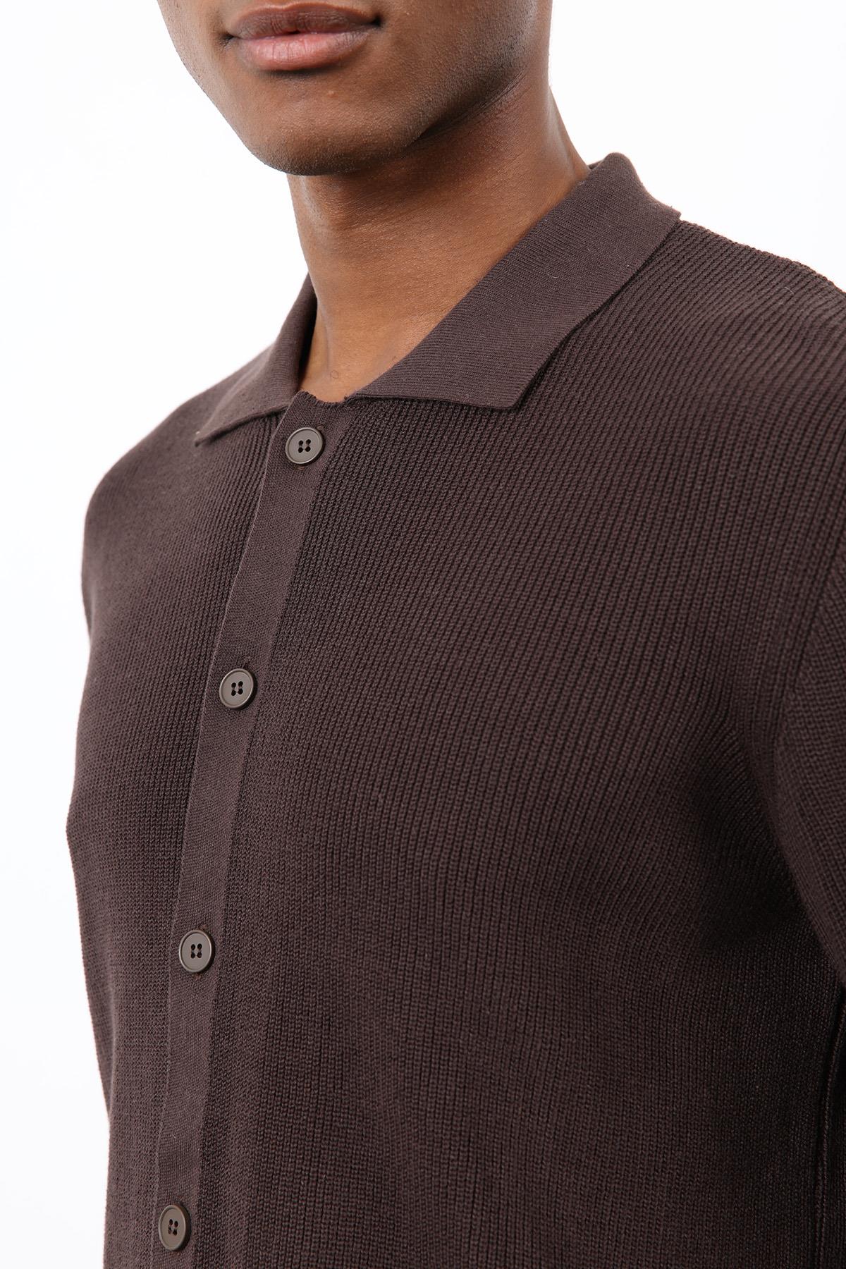 Antioch-Kahve İnce örgü Triko Erkek Hırka-Hırka-5-Milagron.com