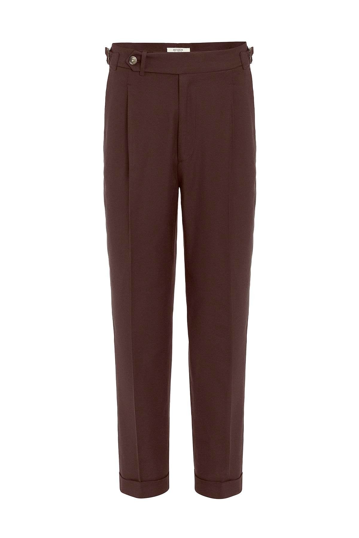 Antioch-Kahve İtalyan Kesim Yüksek Bel Erkek Pantolon-Kumaş Pantolon-5-Milagron.com