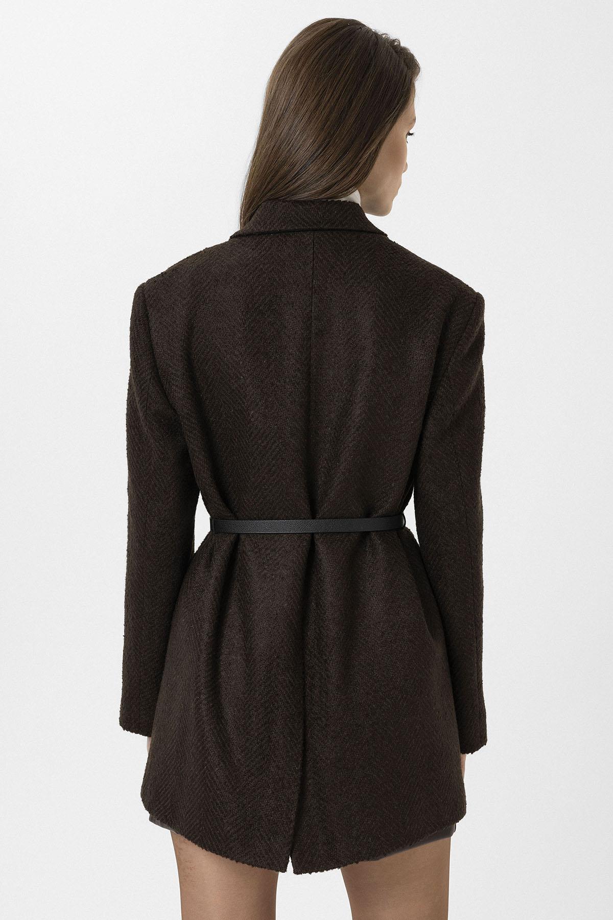 Antioch-Kahve Kadın Balıksırtı Desenli Blazer Ceket-Ceket-7-Milagron.com