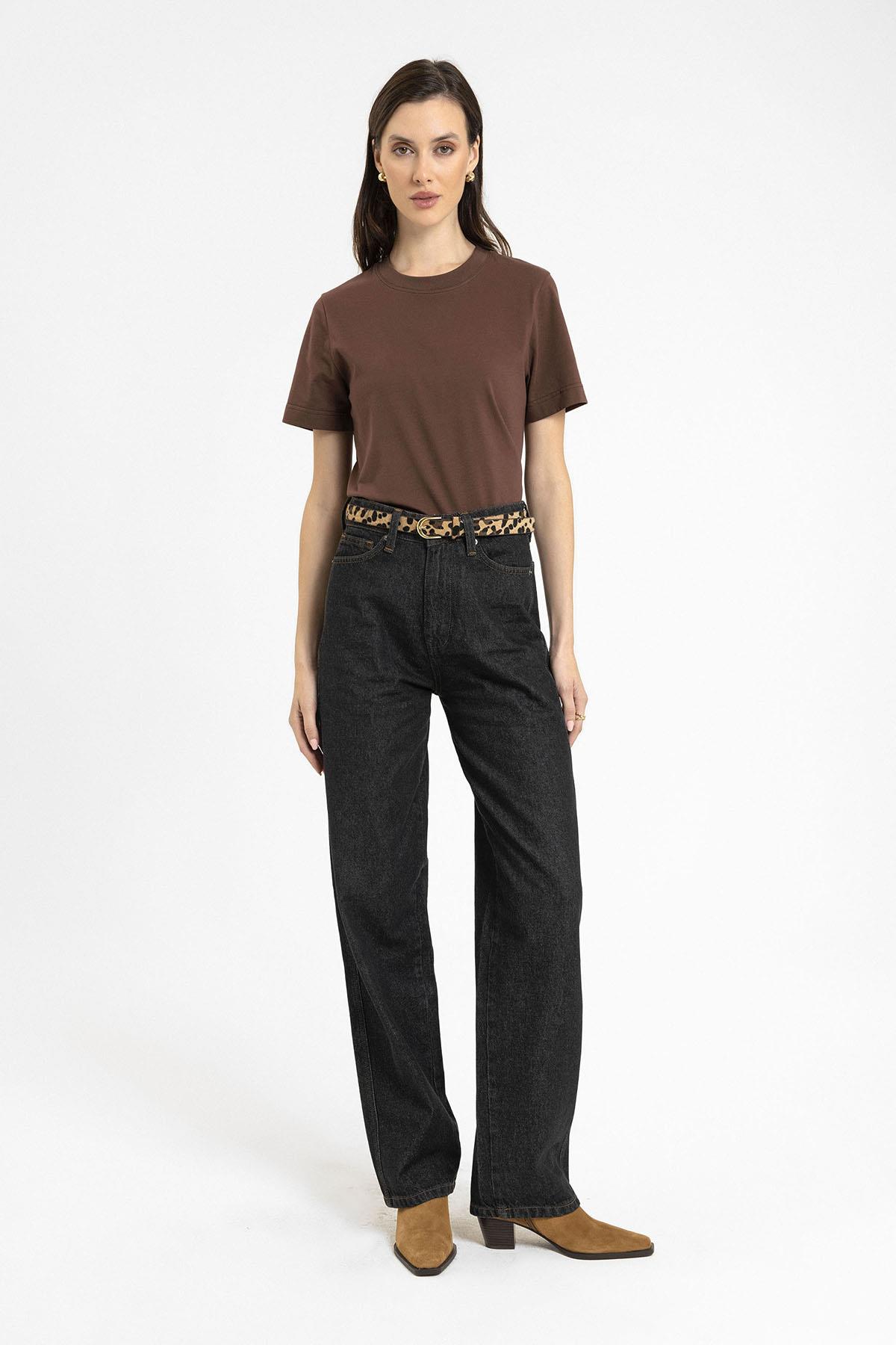 Antioch-Kahve Kadın Bisiklet Yaka Basic T Shirt-T-Shirts-2-Milagron.com