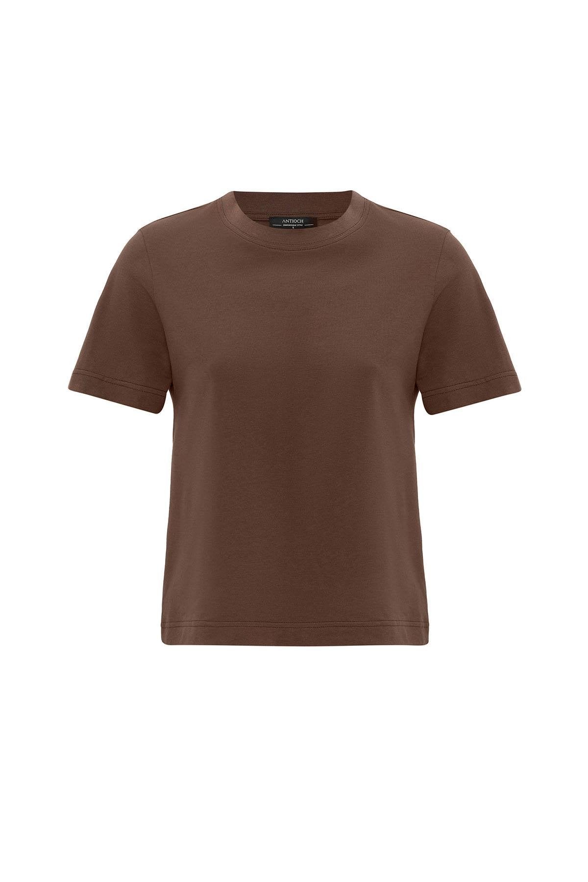 Antioch-Kahve Kadın Bisiklet Yaka Basic T Shirt-T-Shirts-6-Milagron.com