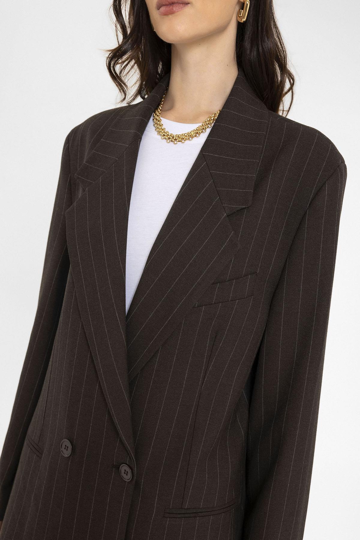 Antioch-Kahve Kadın Çizgili Oversize Blazer Ceket-Ceket-5-Milagron.com