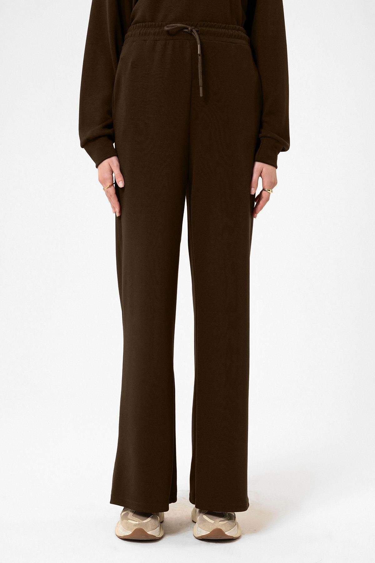 Antioch-Kahve Kadın İspanyol Paça Eşofman Takım-Alt - Üst Takım-5-Milagron.com