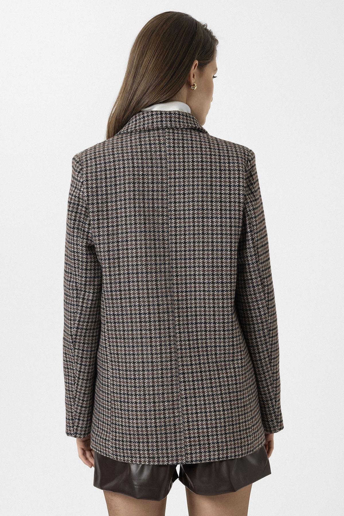 Antioch-Kahve Kadın Kazayağı Desenli Blazer Ceket-Ceket-7-Milagron.com