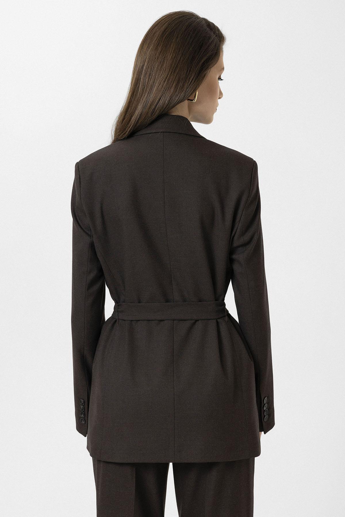 Antioch-Kahve Kadın Kemerli Blazer Ceket-Ceket-5-Milagron.com