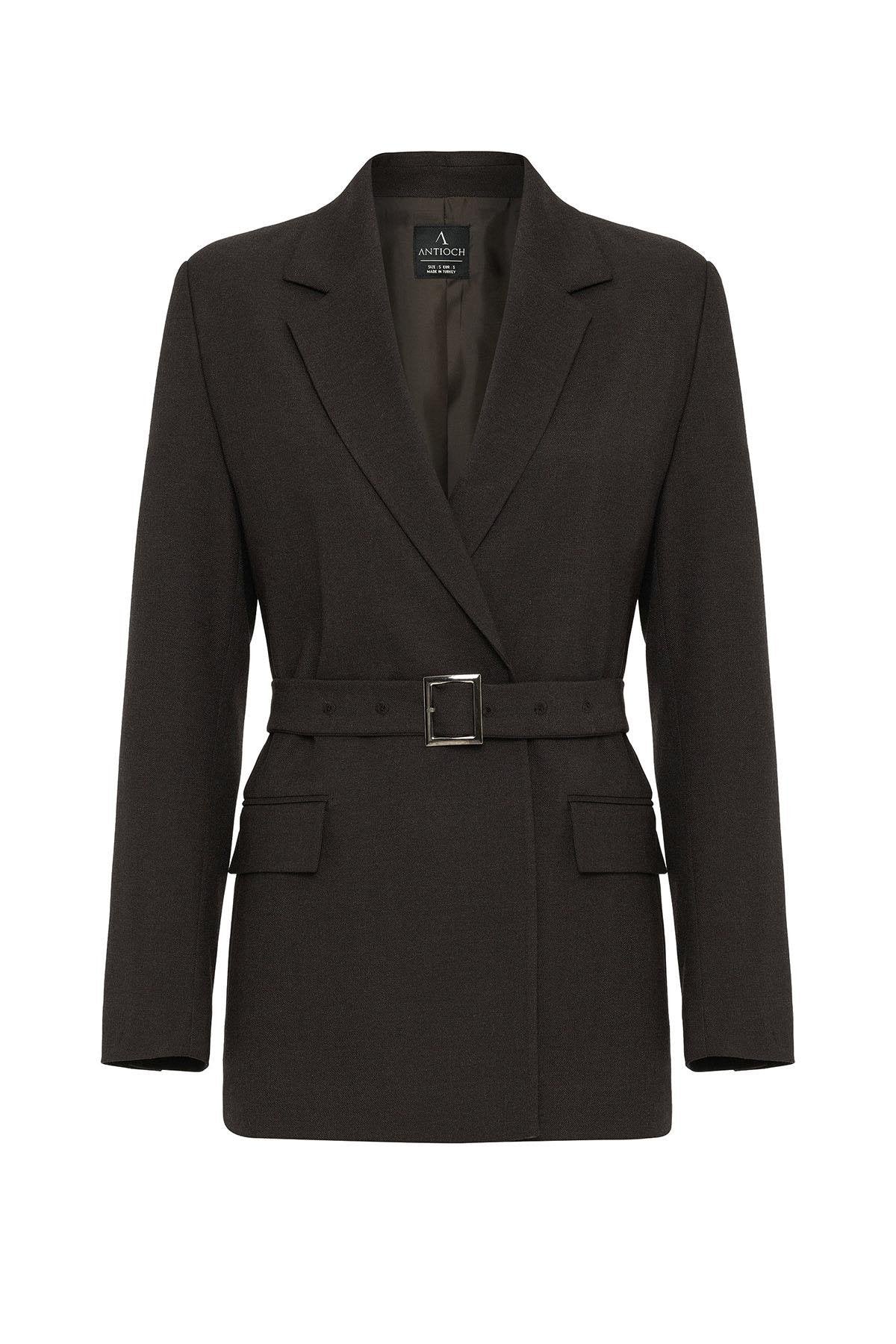 Antioch-Kahve Kadın Kemerli Blazer Ceket-Ceket-6-Milagron.com