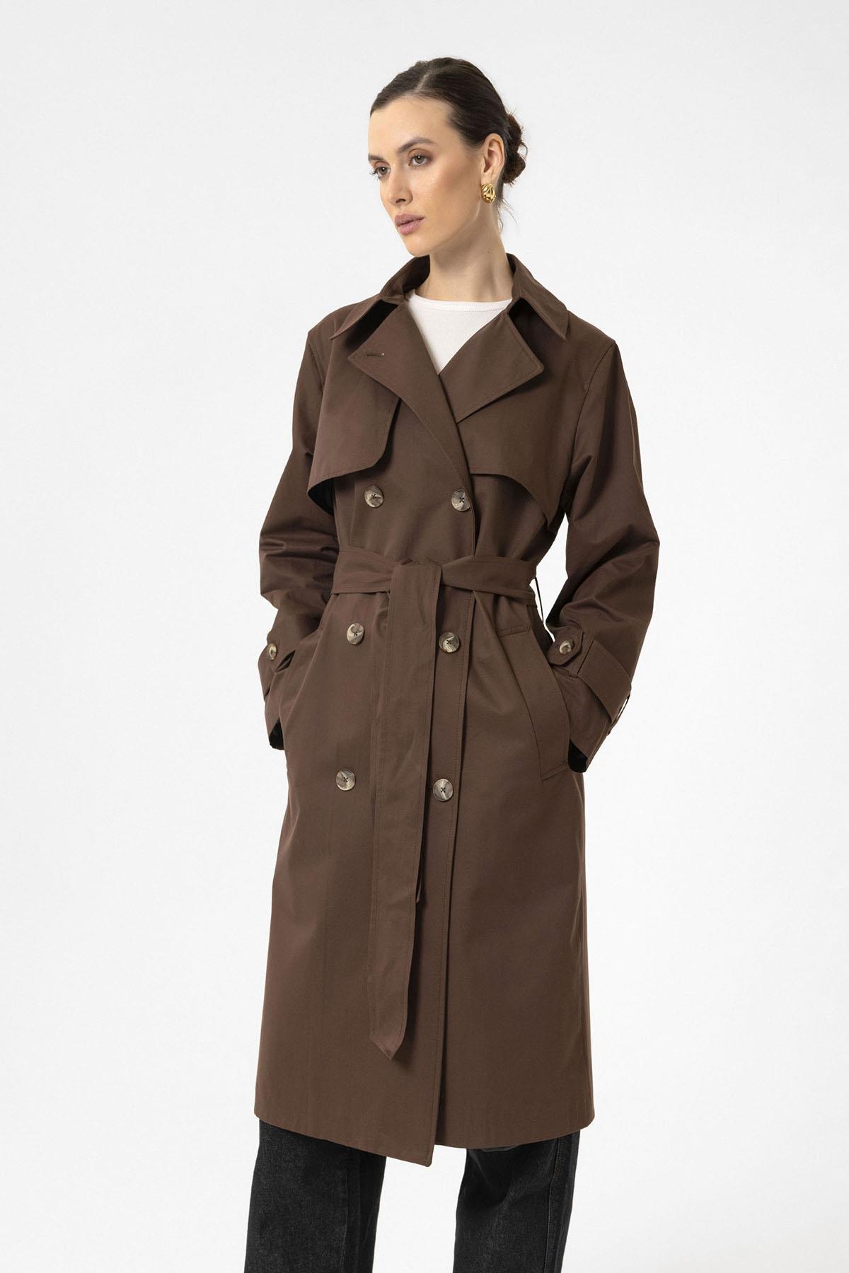 Antioch-Kahve Kadın Kruvaze Kapama Kemerli Trençkot-Trençkot-1-Milagron.com