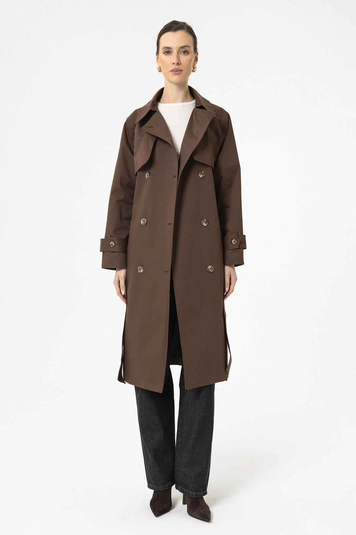 Antioch-Kahve Kadın Kruvaze Kapama Kemerli Trençkot-Trençkot-4-Milagron.com