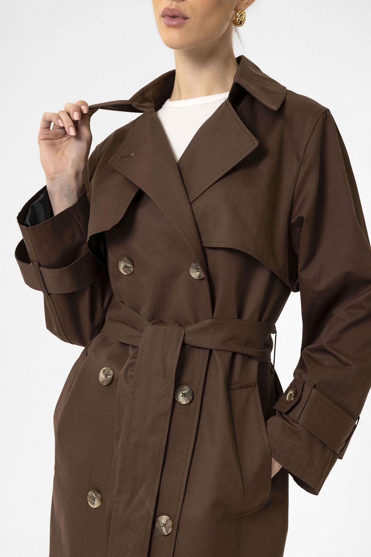 Antioch-Kahve Kadın Kruvaze Kapama Kemerli Trençkot-Trençkot-5-Milagron.com