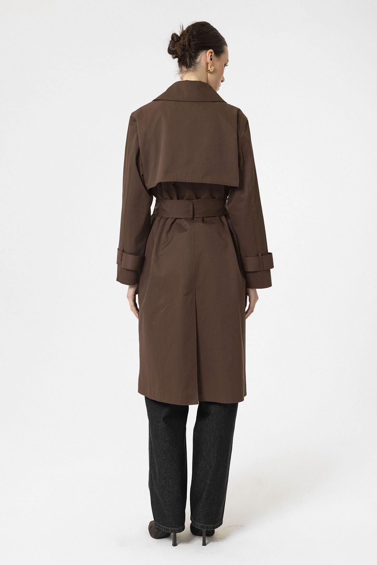 Antioch-Kahve Kadın Kruvaze Kapama Kemerli Trençkot-Trençkot-6-Milagron.com