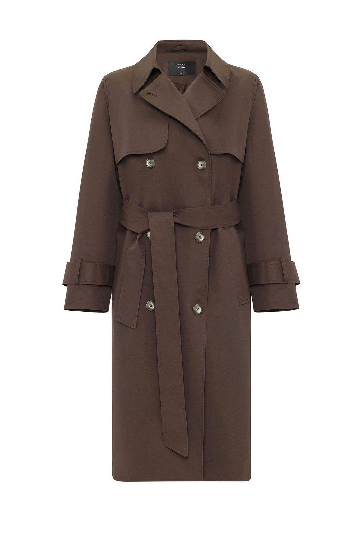 Antioch-Kahve Kadın Kruvaze Kapama Kemerli Trençkot-Trençkot-7-Milagron.com