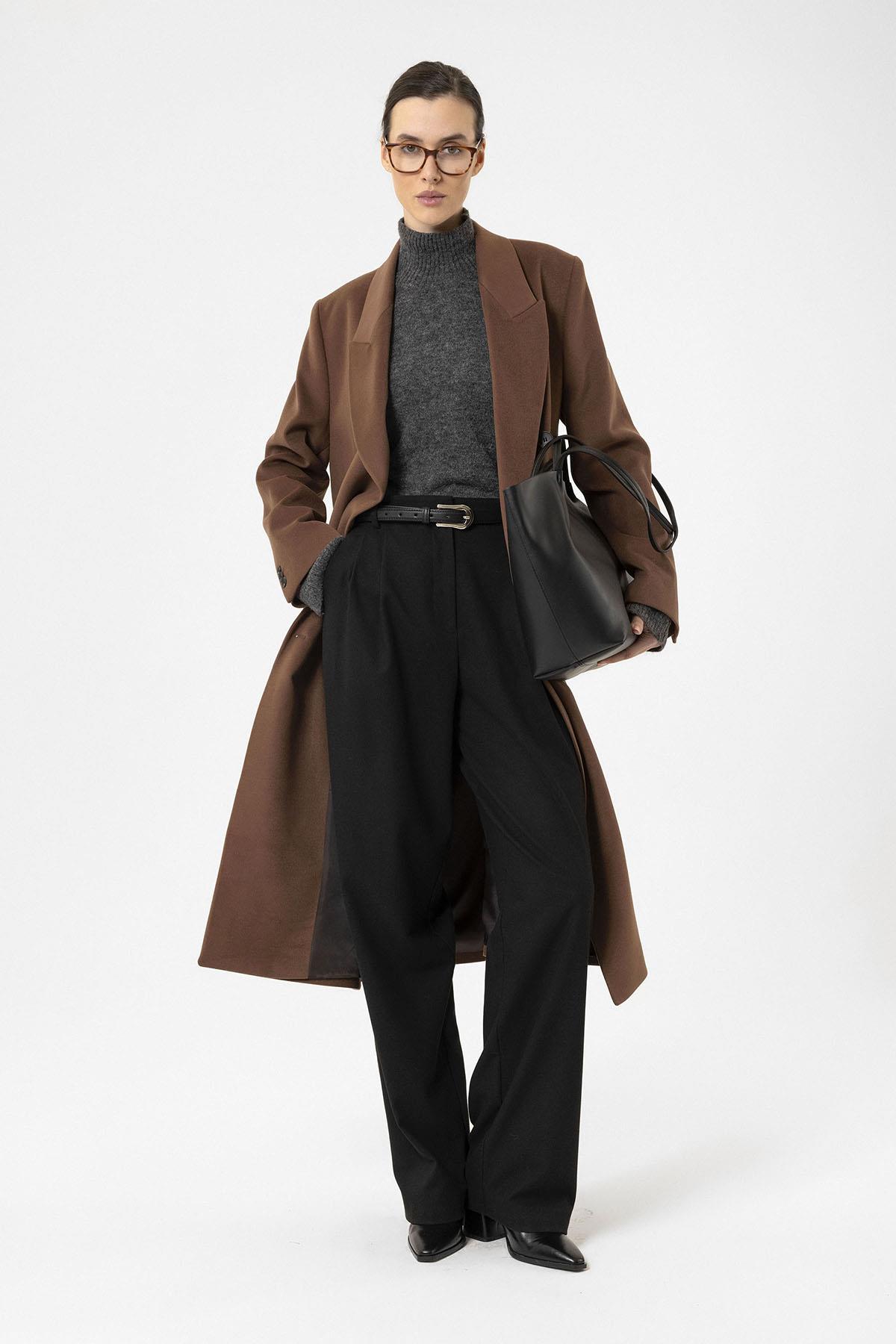 Antioch-Kahve Kadın Kruvaze Uzun Kaban-Kaban-2-Milagron.com