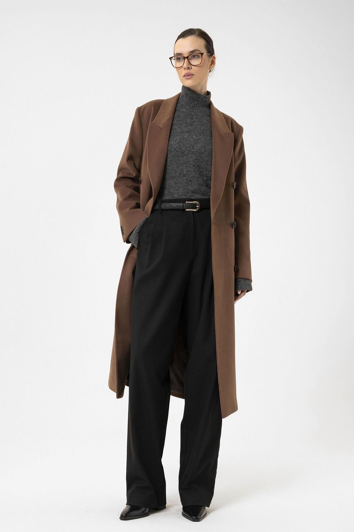 Antioch-Kahve Kadın Kruvaze Uzun Kaban-Kaban-3-Milagron.com