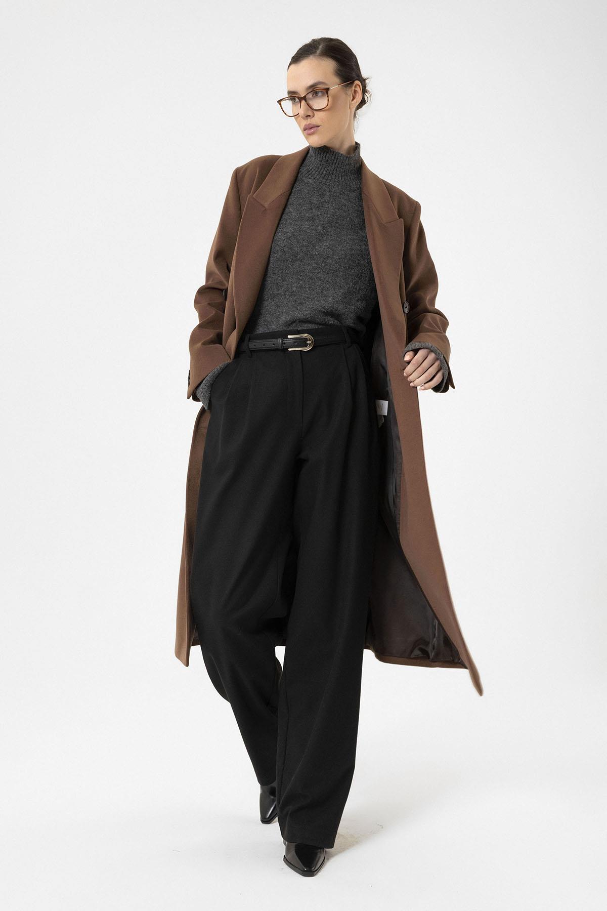 Antioch-Kahve Kadın Kruvaze Uzun Kaban-Kaban-4-Milagron.com