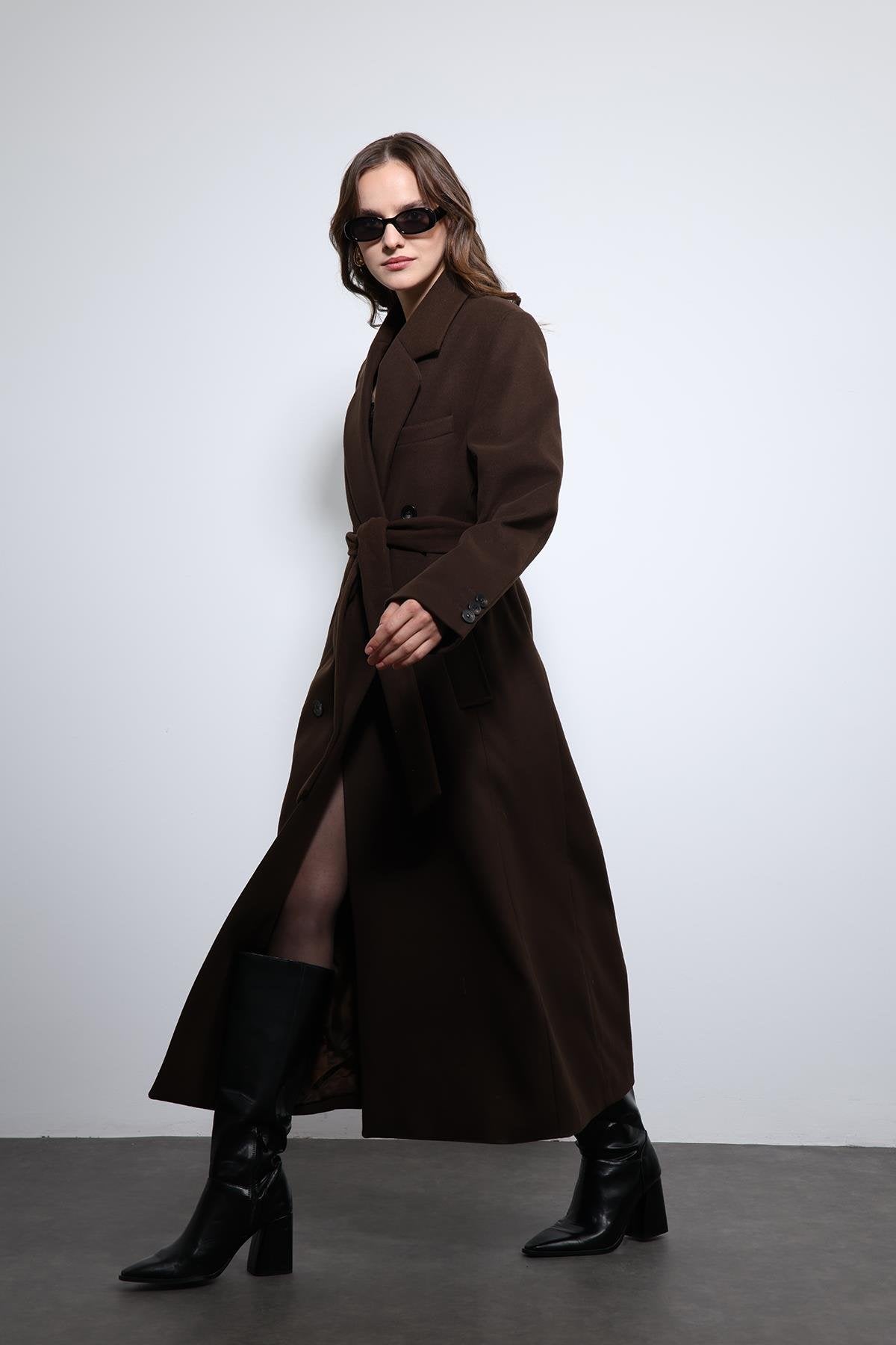 Antioch-Kahve Kadın Kuşaklı Kruvaze Kaban-Kaban-2-Milagron.com