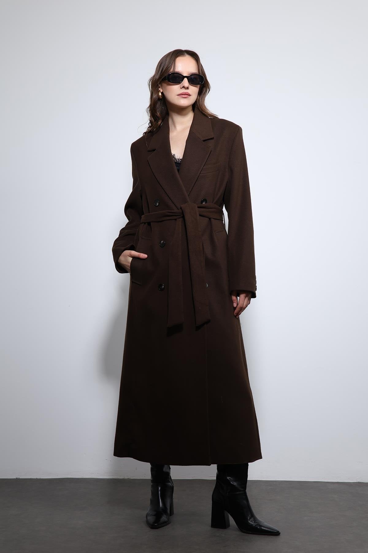 Antioch-Kahve Kadın Kuşaklı Kruvaze Kaban-Kaban-3-Milagron.com