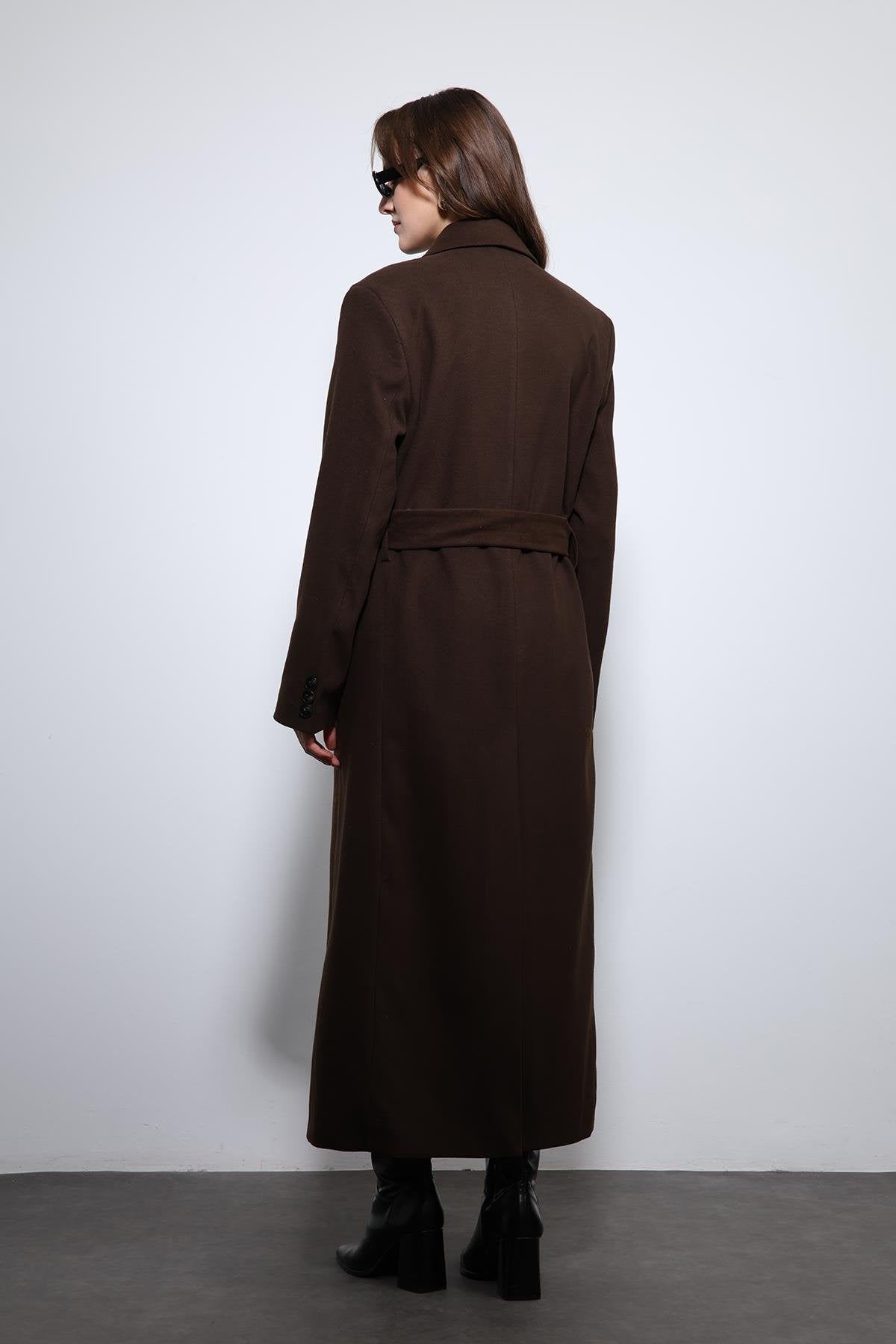 Antioch-Kahve Kadın Kuşaklı Kruvaze Kaban-Kaban-8-Milagron.com