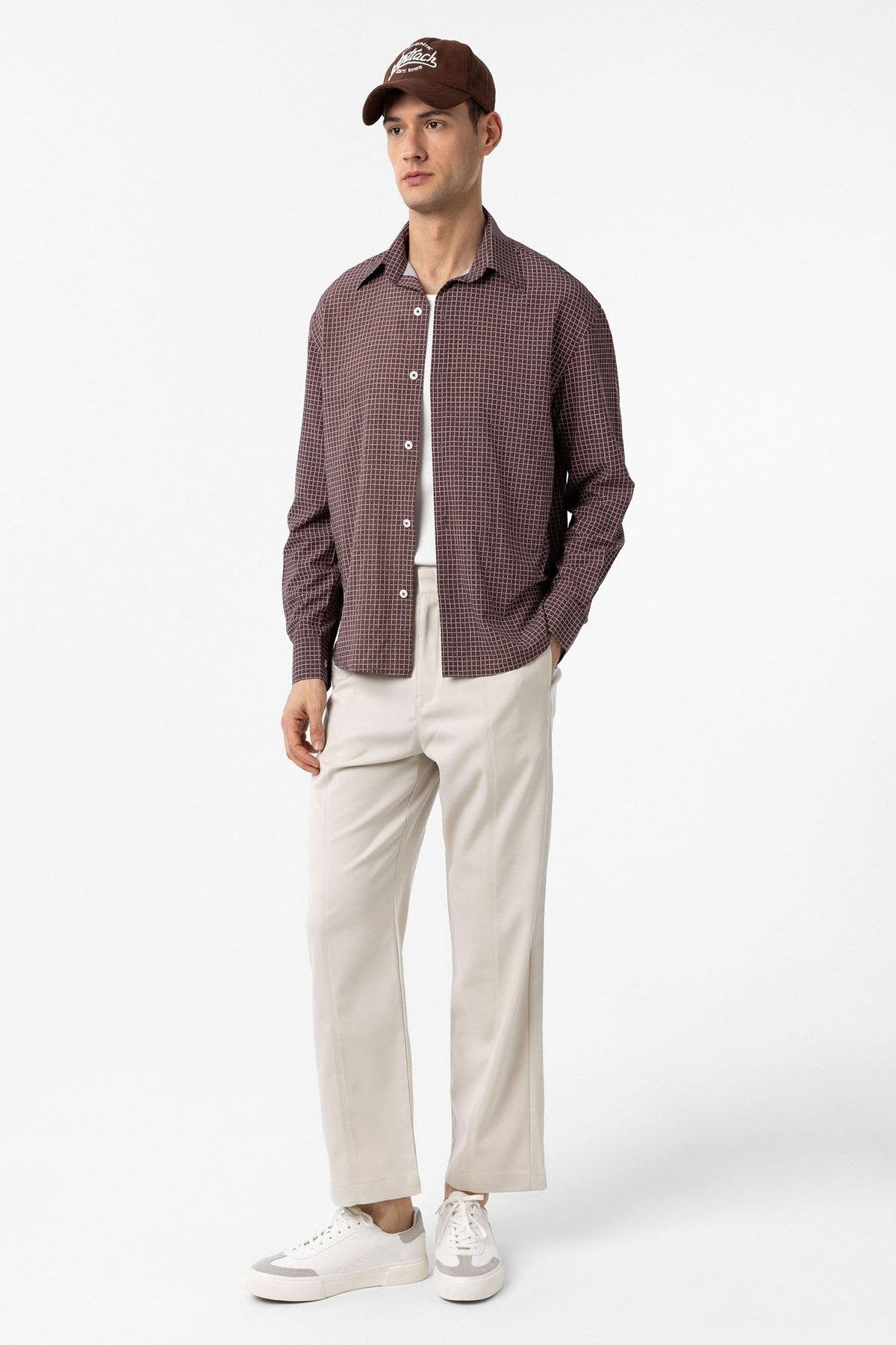 Antioch-Kahve Kareli Erkek Rahat Kalıp Erkek Gömlek-Gömlek-2-Milagron.com