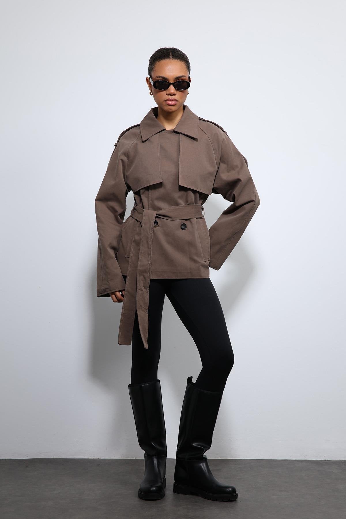 Antioch-Kahve Kemerli Kısa Trençkot-Trençkot-1-Milagron.com