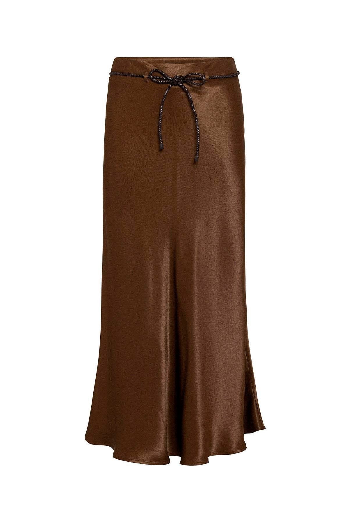 Antioch-Kahve Kemerli Saten Uzun Kadın Etek-Etek-5-Milagron.com
