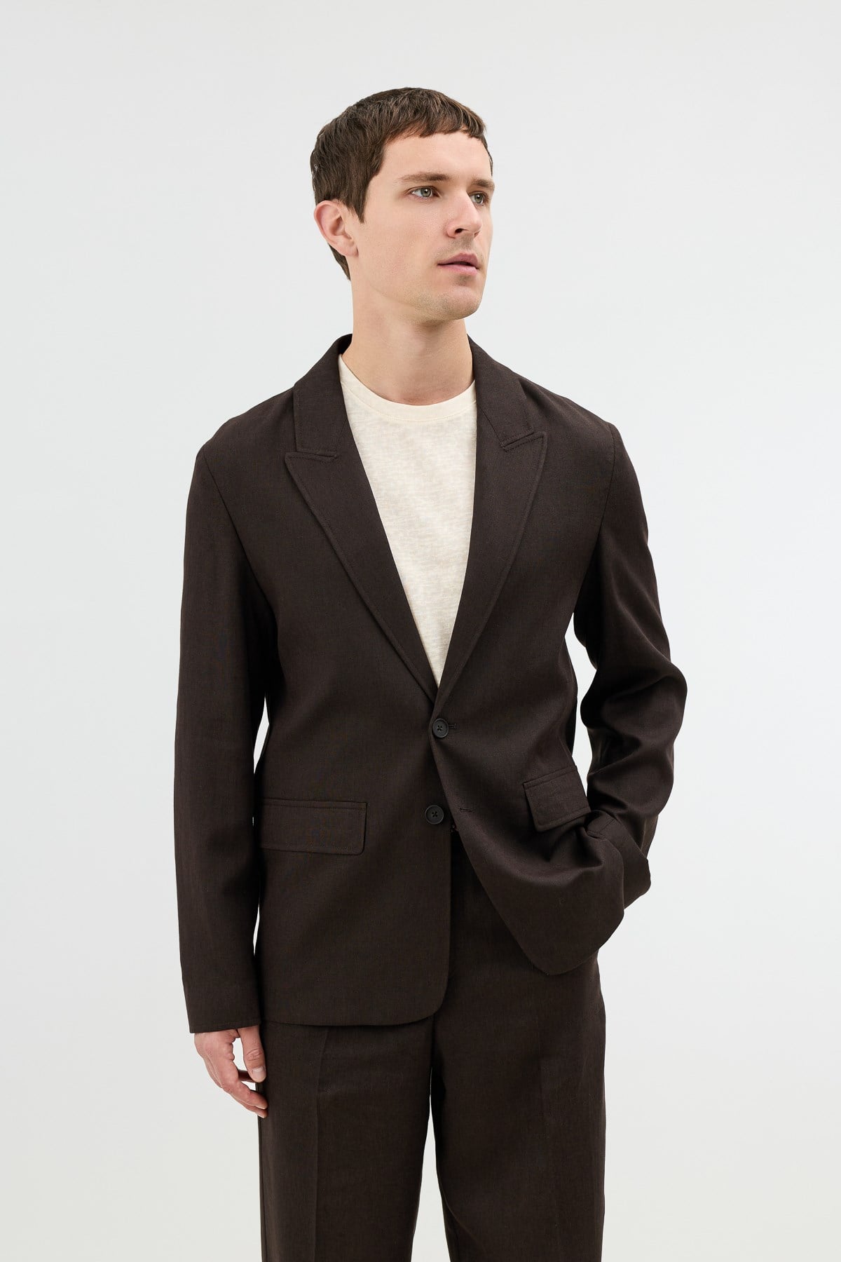Antioch Kahve Keten Karışımlı Erkek Blazer Ceket