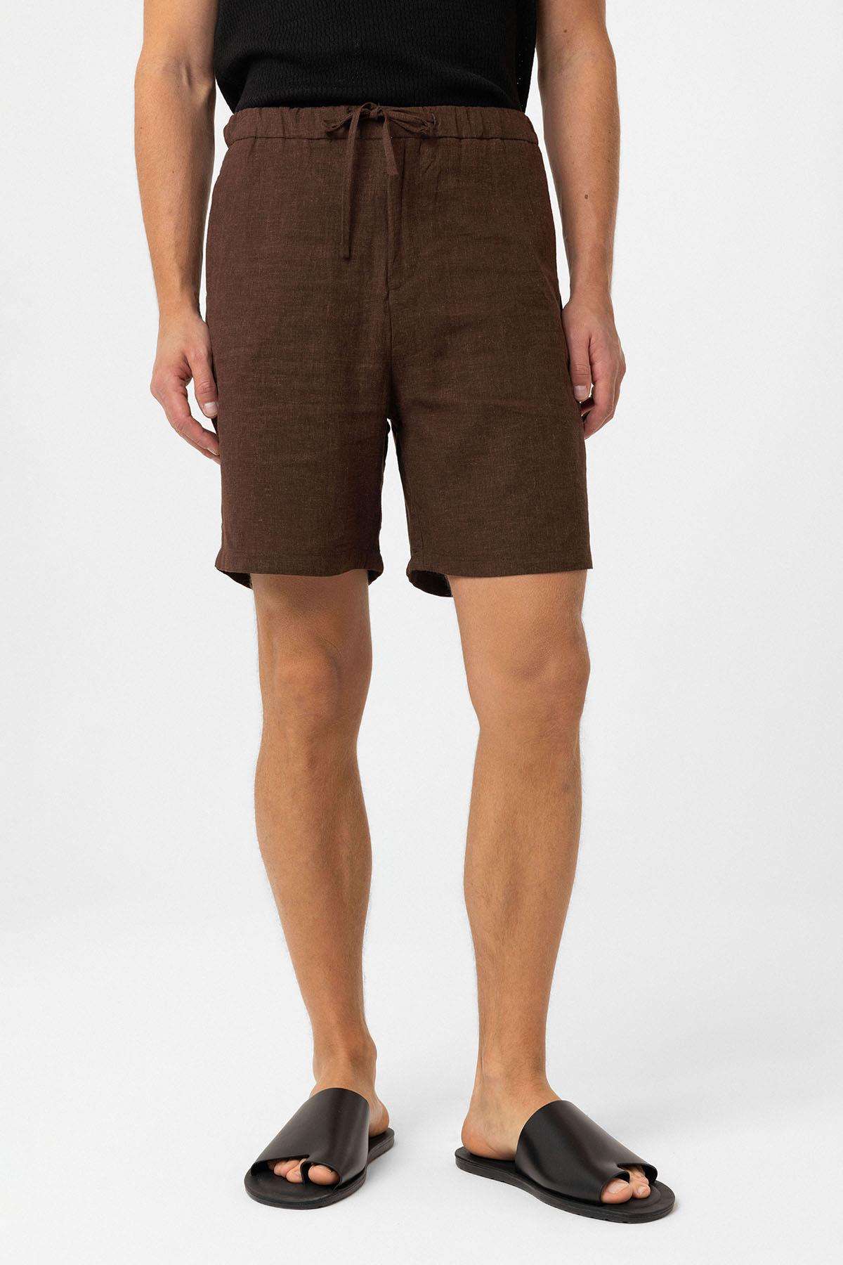 Antioch-Kahve Keten Karışımlı Erkek Şort-Şort-1-Milagron.com